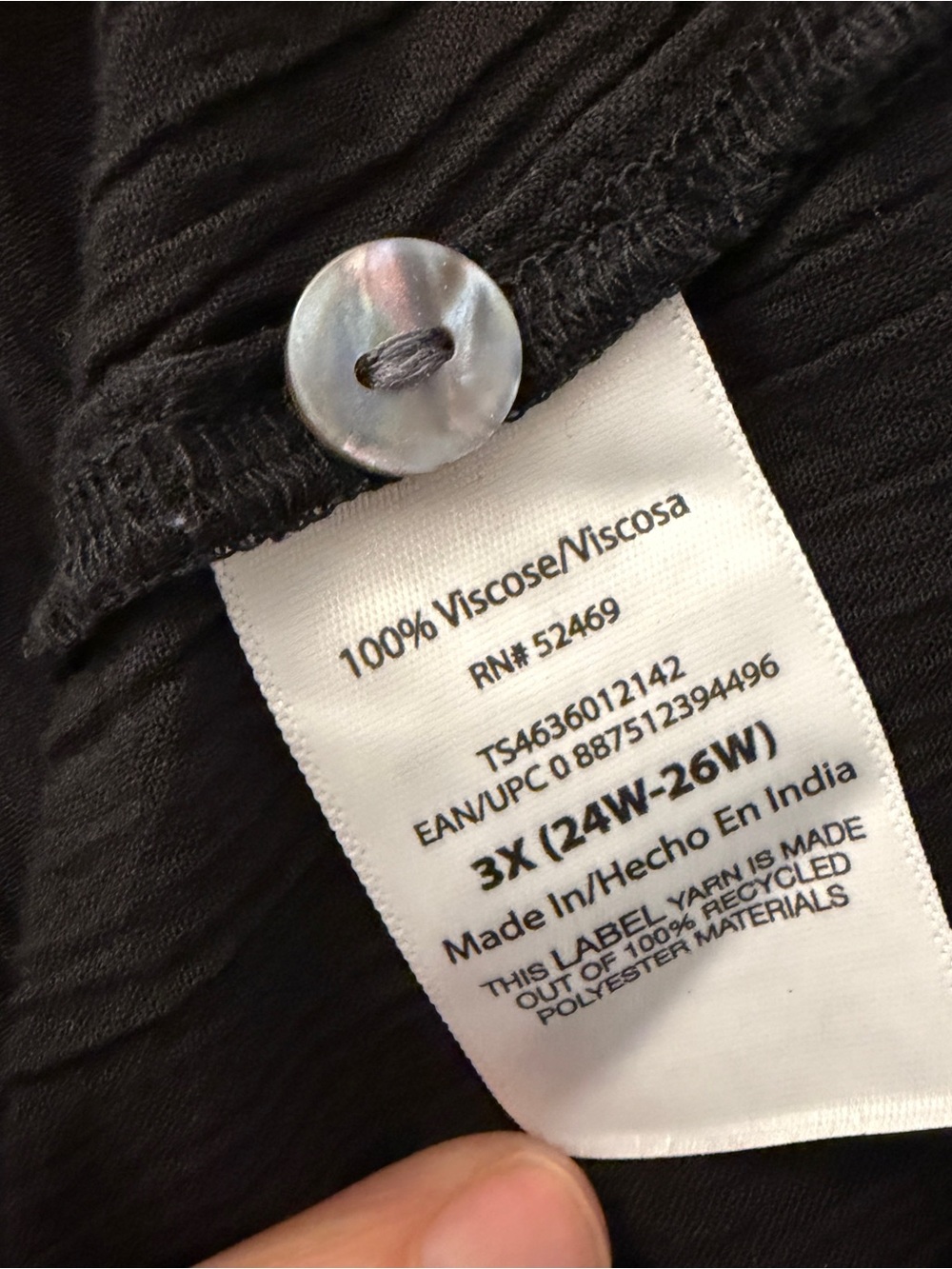 Terra & Sky Black Long-Sleeve Button Henley Blouse Gauze & double layer lined 3X - Picture 8 of 8